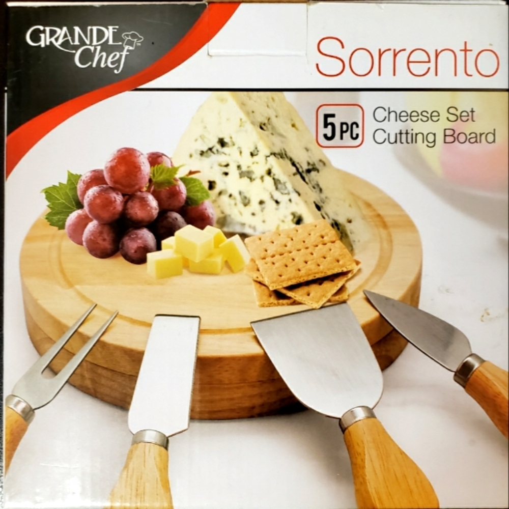 Sorrento 5pc Swivel Wood Cheese Set Cutting Board- NEW